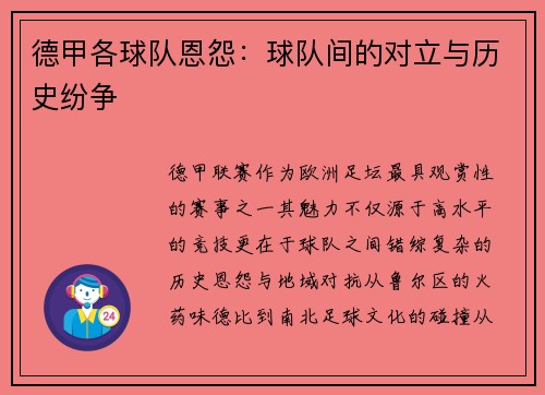 德甲各球队恩怨：球队间的对立与历史纷争